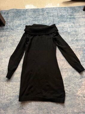 Amazon Black Off-Shoulder Ribbed Cowl Neck Sweater Dress